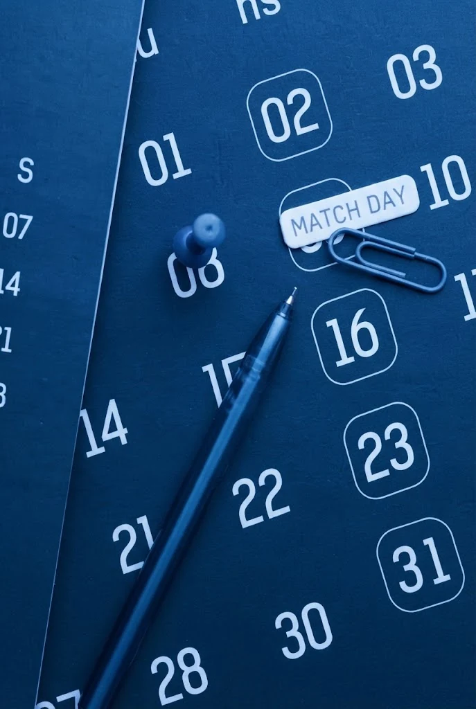 Calendario de temporada con las competiciones marcadas usado para planificar la nutrición